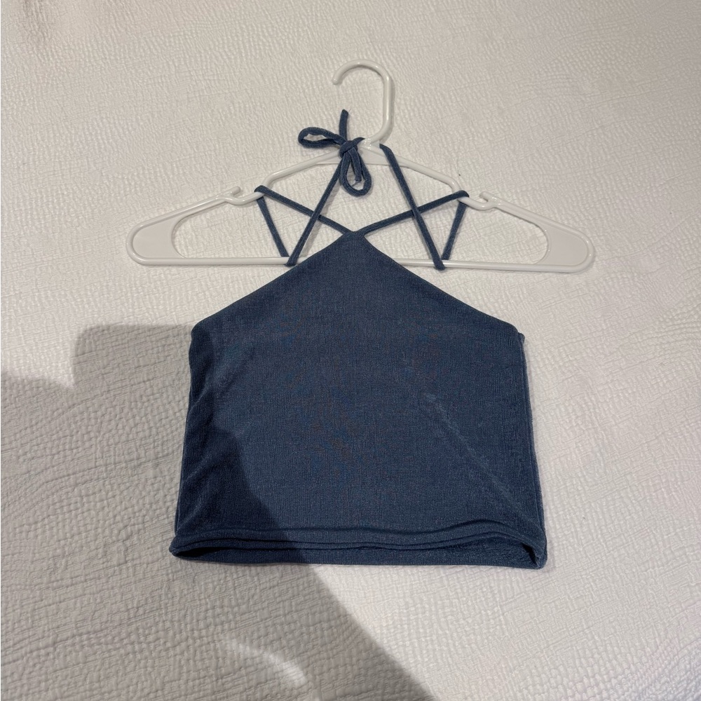 Blue Halter Crop Top